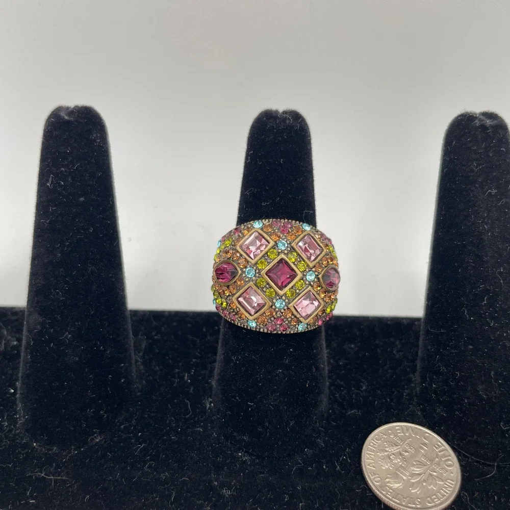 Heidi Daus Crystal Bronze Women Ring Size 7 Multi-Color Dome Statement